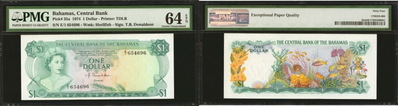 BAHAMAS. Central Bank of the Bahamas. 1 Dollar, L. 1974. P-35a. PMG Choice Uncir...