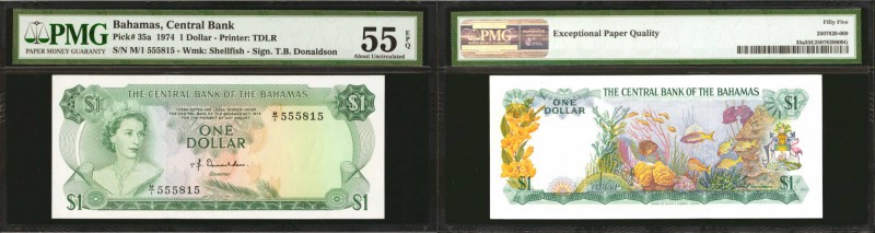 BAHAMAS. Central Bank of the Bahamas. 1 Dollar, 1974. P-35a. PMG About Uncircula...
