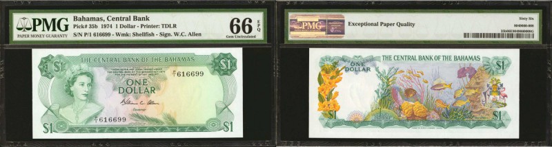 BAHAMAS. Central Bank of the Bahamas. 1 Dollar, 1974. P-35b. PMG Gem Uncirculate...