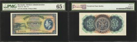 COLOMBIA. British Administration. 1 Pound, 1947. P-16. PMG Gem Uncirculated 65 EPQ.

A deep blue note with gradient green, yellow, orange, and pink ...