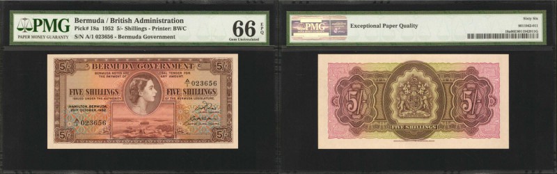BERMUDA. British Administration. 5 Shillings, 1952. P-18a. PMG Gem Uncirculated ...