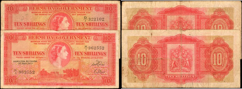 BERMUDA. Bermuda Government. 10 Shillings, 1952. P-19a & 19b.

2 pieces in lot...