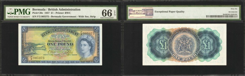 BERMUDA. British Administration. 1 Pound, 1957. P-20c. PMG Gem Uncirculated 66 E...
