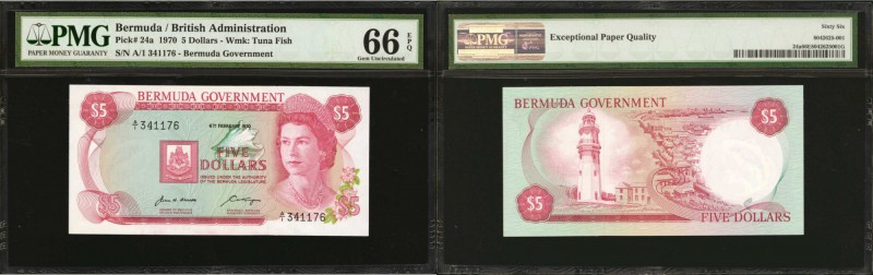 BERMUDA. British Administration. 5 Dollars, 1970. P-24a. PMG Gem Uncirculated 66...