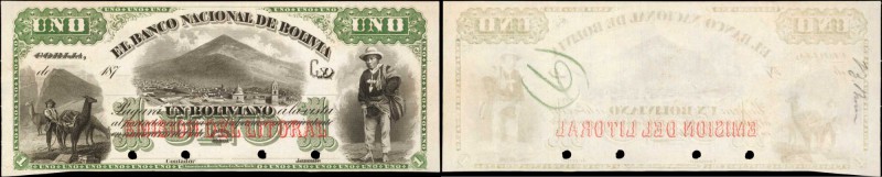 BOLIVIA. Banco Nacional de Bolivia. 1 Peso, ND. P-S194p. Proof. Choice About Unc...