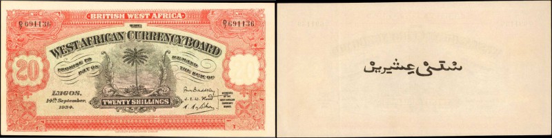 BRITISH WEST AFRICA. West African Currency Board. 20 Shillings, 1934. P-8ax. Con...
