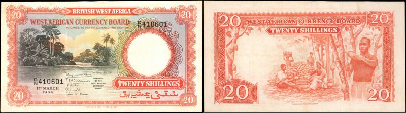 BRITISH WEST AFRICA. West African Currency Board. 20 Shillings, 1954. P-10. Very...