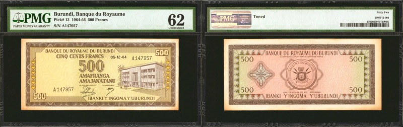BURUNDI. Banque du Royaume du Burundi. 500 Francs, 1964. P-13. PMG Uncirculated ...
