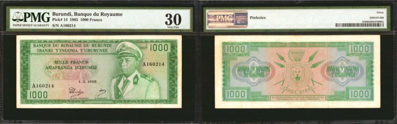 BURUNDI. Banque du Royaumbe du Burundi. 1000 Francs, 1965. P-14. PMG Very Fine 3...