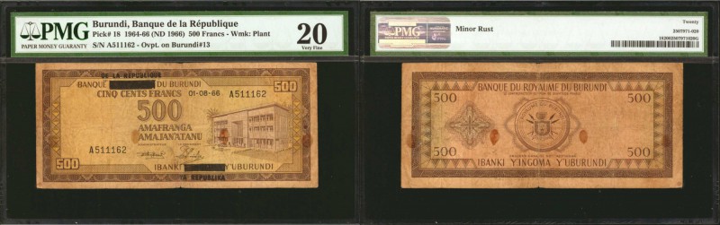 BURUNDI. Banque du Royaume du Burundi. 500 Francs, 1964-66 (ND 1966). P-18. PMG ...