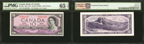 CANADA. Bank of Canada. 10 Dollars, 1954. BC-32b. PMG Gem Uncirculated 65 EPQ.

Printed by BABN. A purple colored 10 Dollar Devil's Face Gem with Be...