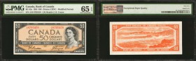 CANADA. Bank of Canada. 50 Dollars, 1954. BC-42a. PMG Gem Uncirculated 65 EPQ.

A Beattie-Coyne plate signed 1954 50 Dollar QEII with the Modified H...
