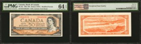 CANADA. Bank of Canada. 50 Dollars, 1954. BC-42c. PMG Choice Uncirculated 64 EPQ.

Printed by CBNC. Lawson-Bouey signature. Orange underprint, with ...