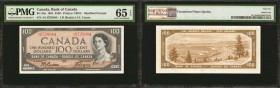 CANADA. Bank of Canada. 100 Dollars, 1954. BC-43a. PMG Gem Uncirculated 65 EPQ.

Printed by CBNC. A Modified 1935 100 Dollar QEII with French Text. ...
