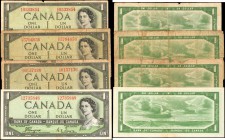 CANADA. Banque du Canada. Lot of (4) 1 Dollar, 1954. P-66a, & 66b.

4 pieces in lot. Devil's Face Canadian notes with two signature varieties for th...