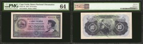 CAPE VERDE. Banco Nacional Ultramarino. 10 Escudos, 1945. P-42. PMG Choice Uncirculated 64.

Printed by BWC. A purple colored 10 Escudos for Cape Ve...