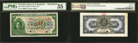 COLOMBIA. Banco de la Republica. 1 Peso, 2 Pesos, 5 Pesos, 10 Pesos & 50 Pesos. January 1, 1926. P-371s to 375s. Specimens.

5 pieces in lot. A rare...