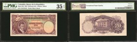 COLOMBIA. Banco de la Republica. 20 Pesos Oro. July 20, 1927. P-378.

The highest of the three denominations printed by Thomas de la Rue for this be...