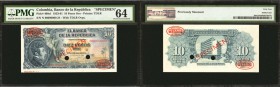 COLOMBIA. Banco de la Republica. 10 Pesos Oro. January 1, 1953, January 1, 1958, January 2, 1961. P-400s1. Specimens.

3 pieces in lot. A Choice tri...