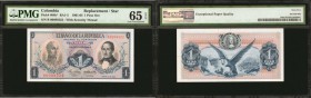 COLOMBIA. Banco de la Republica. 1 Peso. January 2, 1964. P-404b*. RA4. Replacement.

All of these early date Colombia Replacements are rare. This i...