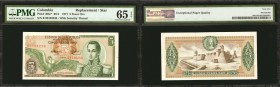 COLOMBIA. Banco de la Republica. 5 Pesos July 20, 1971. P-406c*. RC5. Replacement.

A second rare July 20, 1971 replacement note with a security thr...