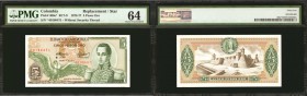 COLOMBIA. Banco de la Republica. 5 Pesos January 1, 1973. P-406e*. RC6. Replacement.

A second scarce replacement note without security thread devic...