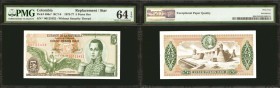 COLOMBIA. Banco de la Republica. 5 Pesos July 20, 1974. P-406e*. RC7. Replacement.

A second example without security thread device. Serial 00123432...