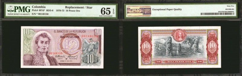 COLOMBIA. Banco de la Republica. 10 Pesos. January 1, 1973. P-407d*. RD6. Replac...