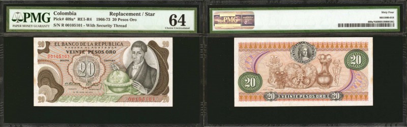 COLOMBIA. Banco de la Republica. 20 Pesos. May 1, 1972. P-409a*. RE3. Replacemen...