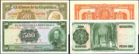 COLOMBIA. Republica de Colombia. 500 Pesos. Issued Types.

2 pieces in lot. A type pairing of 500 Pesos issued notes, both uncertified. 500 Pesos 1/...