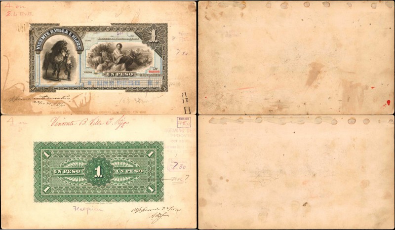 COLOMBIA. ABNCo. Production Approval Models for Vicente B. Villa E Hijos 1880s S...