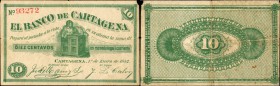 COLOMBIA. Banco de Cartagena. 10 Centavos, 1882. P-S336. Very Fine.

A small fractional piece with the popular hound on a box vignette at center. Gr...
