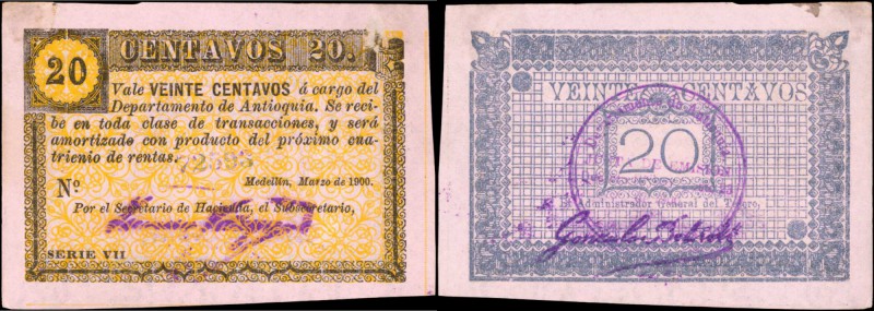 COLOMBIA. Departamento de Antioquia. 20 Centavos. March 1900. P-S1013c.

High ...