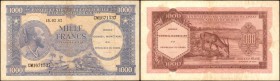 CONGO. Banque Centrale du Congo. 1000 Francs, 1962. P-2. Very Fine.

Overprint on Belgian Congo Pick 29. Moliro Man pictured at left of this high de...
