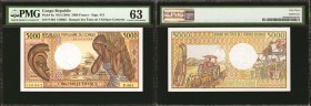 CONGO. Republique Populaire du Congo. 5000 Francs, ND(1984). P-6a. PMG Choice Uncirculated 63.

Very minor red ink at the bottom right margin of thi...