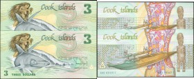 COOK ISLANDS. Ministry of Finance. Lot of (2) 3 Dollars, ND (1987). P-3. Choice Uncirculated.

2 pieces in lot. A pairing of these sought after, and...