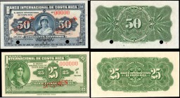 COSTA RICA. Banco Internacional de Costa Rica. 25 & 50 Centimos, 1918-19. P-156s & 157s. Specimens. Choice About Uncirculated.

2 pieces in lot. A p...