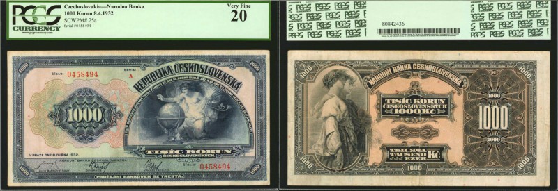CZECHOSLOVAKIA. Narodna Banka. 1000 Korun, 1932. P-25a. PCGS Currency Very Fine ...