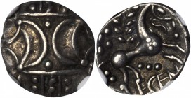 CELTIC BRITAIN. Iceni. Ecen, ca. A.D. 10-43. AR Unit (1.21 gms). NGC Ch EF 45, Strike: 5/5 Surface: 4/5.

S-443a; VA-730-1. Two opposed crescents wi...