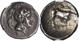 ITALY. Lucania. Thurium. AR Stater (7.87 gms), ca. 300-280 B.C. NGC Ch EF, Strike: 3/5 Surface: 5/5.

SNG Cop-1463. Helmeted head of Athena facing r...