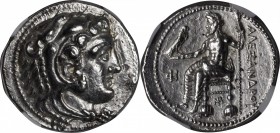 MACEDON. Kingdom of Macedon. Alexander III (the Great), 336-323 B.C. AR Tetradrachm (17.02 gms), Myriandrus Mint, ca. 325-323 B.C. NGC Ch AU, Strike: ...