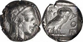 ATTICA. Athens. AR Tetradrachm (17.98 gms), ca. 440-404 B.C. EXTREMELY FINE.

Svoronos-pl. 12#14. Helmeted head of Athena facing right; Reverse: Owl...