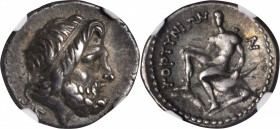 CRETE. Gortyna. AR Drachm (3.27 gms), ca. 98/6-94 B.C. NGC EF★, Strike: 4/5 Surface: 4/5.

SNG Cop-449. Laureate head of Zeus (or Minos) facing righ...