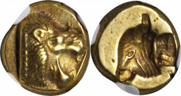 LESBOS. Mytilene. EL Hekte (2.58 gms), ca. 521-478 B.C. NGC Ch EF, Strike: 3/5 Surface: 5/5.

Bodenstedt-12. Head of lion facing right; Reverse: Inc...