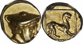 LESBOS. Mytilene. EL Hekte (2.55 gms), ca. 377-326 B.C. NGC AU, Strike: 4/5 Surface: 4/5.

Bodenstedt-83. Head of Hermes wearing petasos facing righ...