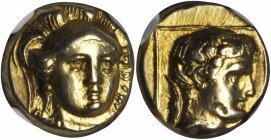 LESBOS. Mytilene. EL Hekte (2.55 gms), ca. 377-326 B.C. NGC AU, Strike: 4/5 Surface: 4/5.

Bodenstedt-86; SNG Cop-319. Head of Athena wearing triple...