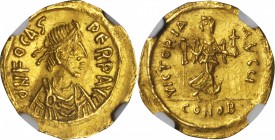 PHOCAS, 602-610. AV Semissis (2.15 gms), Constantinople Mint. NGC Ch AU, Strike: 4/5 Surface: 3/5. Wavy Flan.

S-631. Beardless, diademed, draped an...