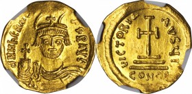 HERACLIUS, 610-641. AV Solidus (4.46 gms), Constantinople Mint, 2nd Officinae. NGC MS, Strike: 4/5 Surface: 3/5. Edge Bend.

S-729. Draped and cuira...