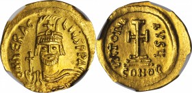 HERACLIUS, 610-641. AV Solidus (4.47 gms), Constantinople Mint. NGC AU, Strike: 5/5 Surface: 4/5.

S-730. Draped and cuirassed bust facing with shor...
