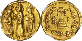 HERACLIUS, 610-641. AV Solidus (4.43 gms), Constantinople Mint, 2nd Officinae. NGC Ch EF, Strike: 4/5 Surface: 3/5. Clipped.

S-762. Heraclius, Hera...